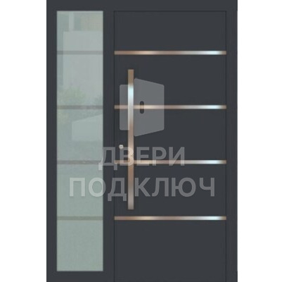 Полуторная входная недорогая элитная дверь с остеклением и отделкой МДФ ДПК-11388